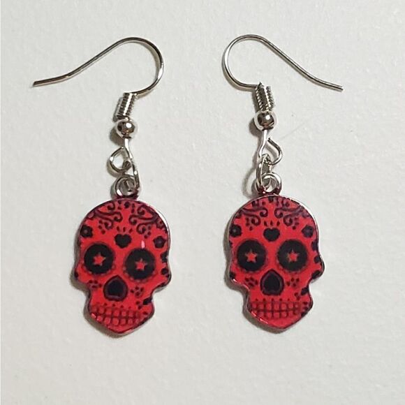 Handmade Halloween Day of the Dead Dia De Muertos skull earrings - Picture 1 of 2